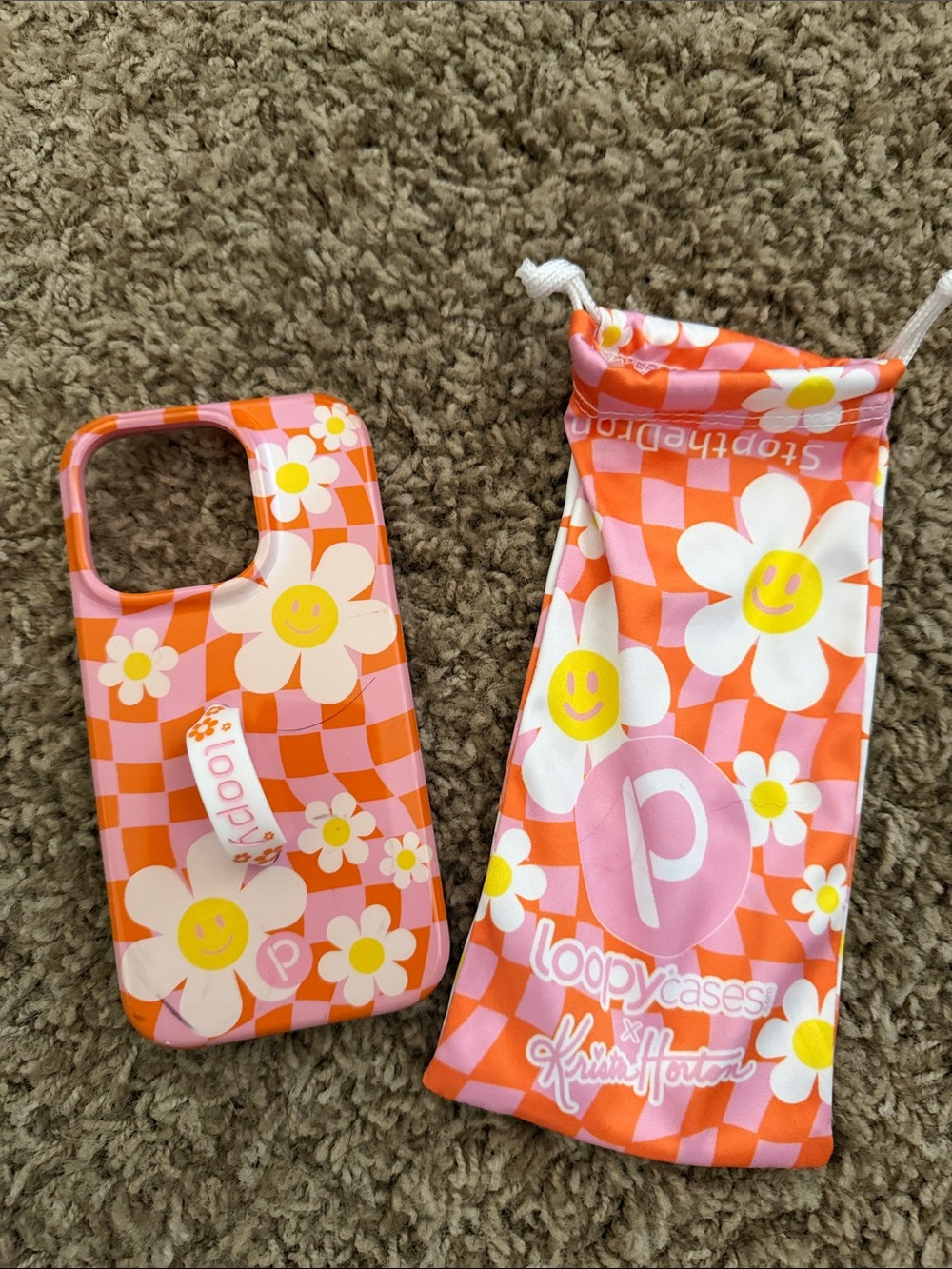 Loopy Case Orange & Pink Daisy Phone Grip Case